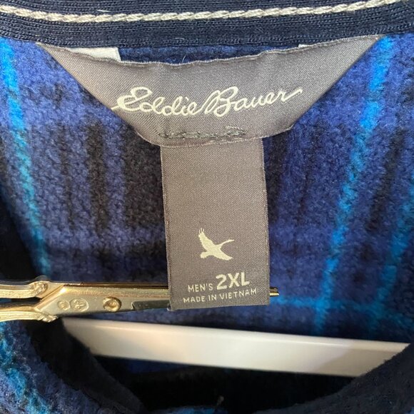 Eddie Bauer Mens Fleece Button Up Shirt, Long Sleeve, Blue/Black Plaid, Size 2XL - Picture 8 of 12